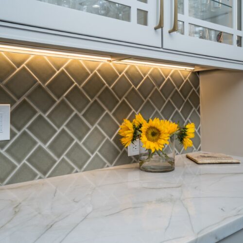 Modern Kitchen Corner with Harlequin Backsplash