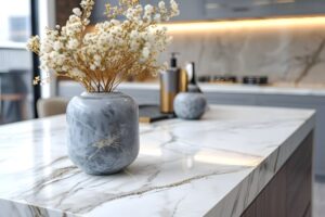 Marble Stone Counter on Stylish Kitchen Interior background