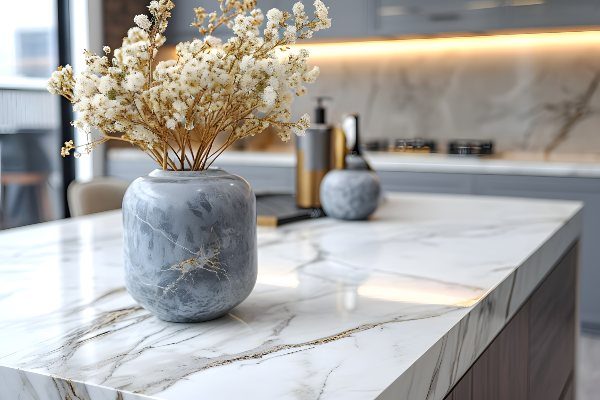 Marble Stone Counter on Stylish Kitchen Interior background